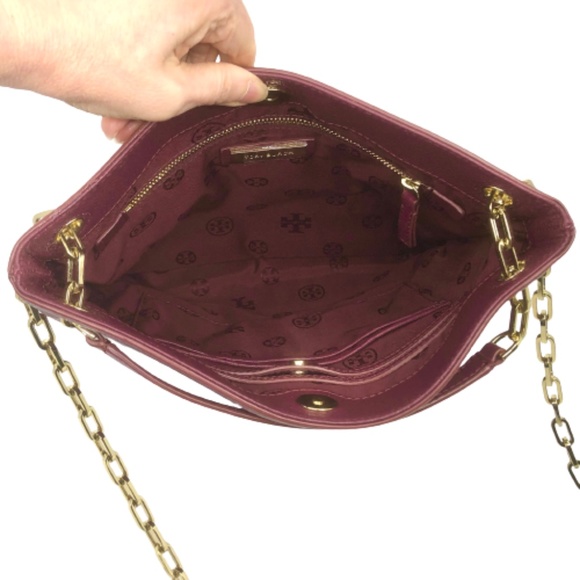 TORY BURCH~Swingpack Hobo~IMPERIAL GARNET LEATHER 2-WAY WHIPSTITCH CROSSBODY BAG - Picture 6 of 7